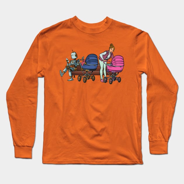 Vintage Robot Family Long Sleeve T-Shirt by waltzart